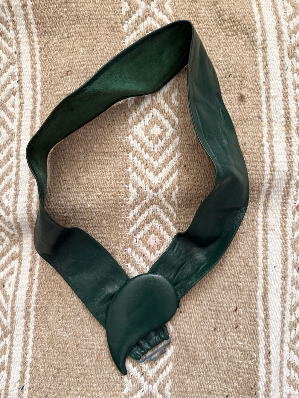 Vintage Leather Dark Green Minimalist Belt Abstract Leaf leather buckle 30”